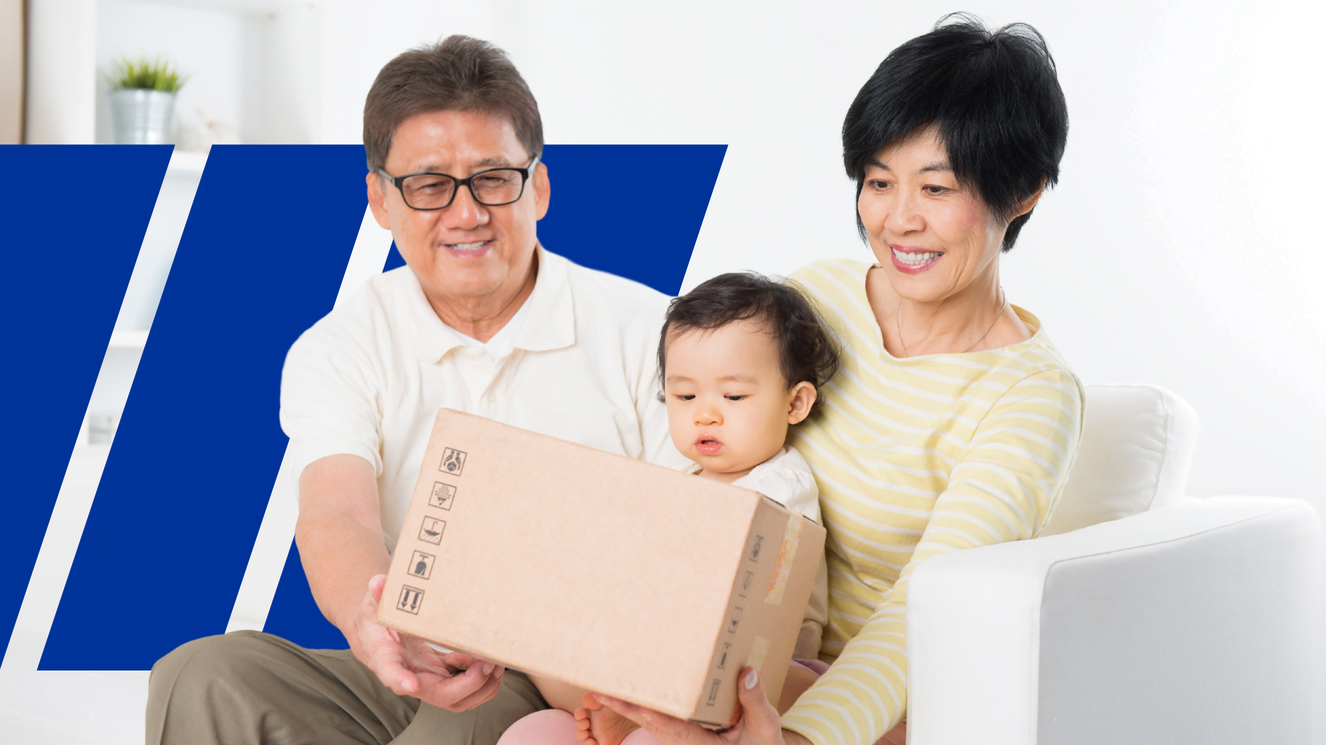 A family receiving a package via local shipping