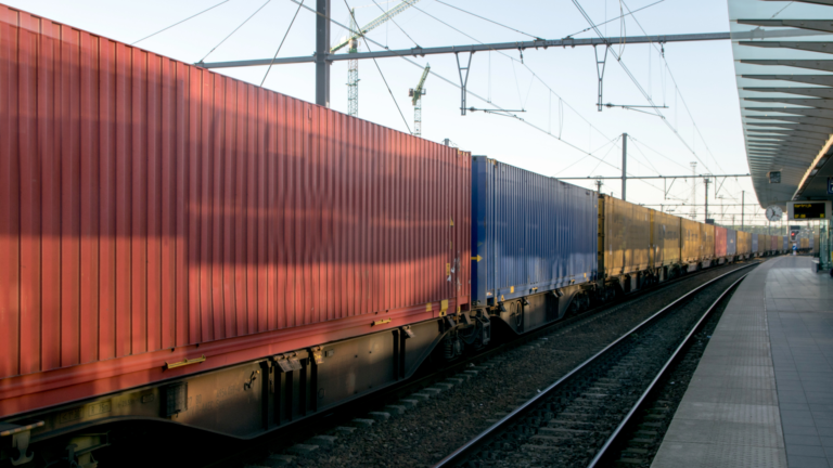 A train being used to transport cargo for rail freight.